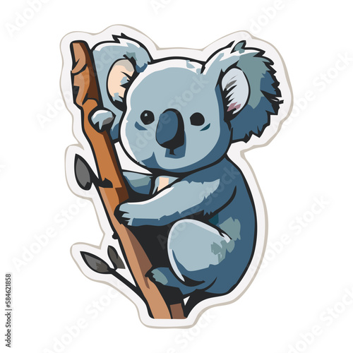Blue Koala Hugging a Tree Trunk Vector Illustration for Nature and Wildlife Designs