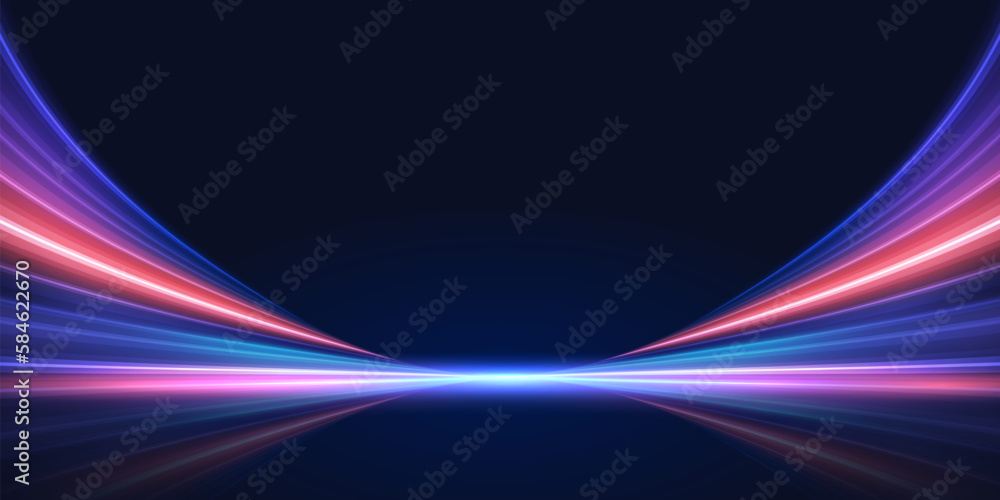 Naklejka premium Modern abstract high-speed light trials effect. Futuristic dynamic movement technology. Velocity pattern for banner or poster design background idea. Vector eps10.