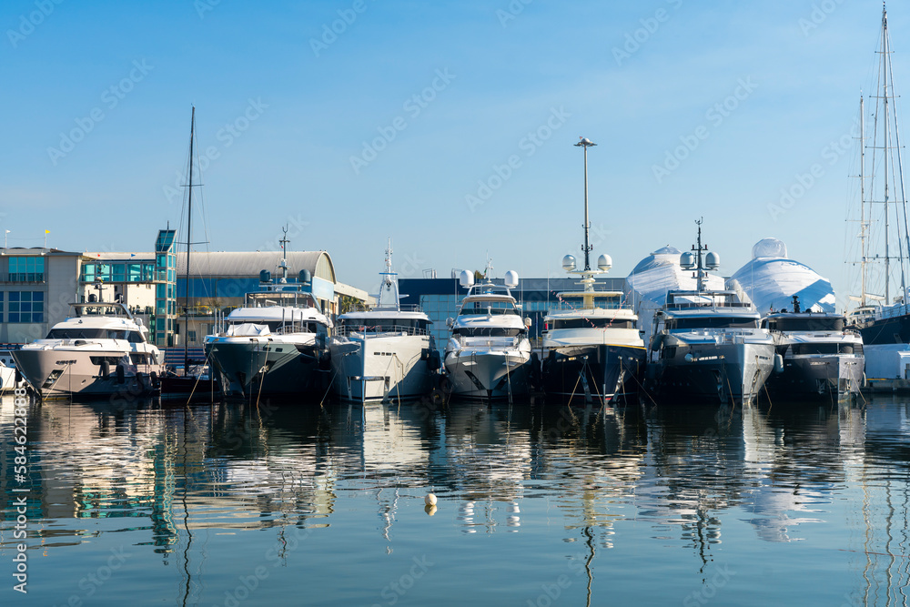Luxury boats moored in sea port