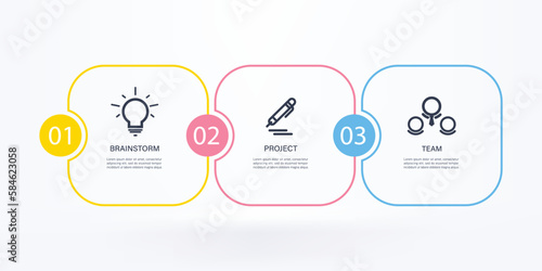 Business or team marketing diagram infographic template. Timeline with 3 steps. Vector infographic element.	