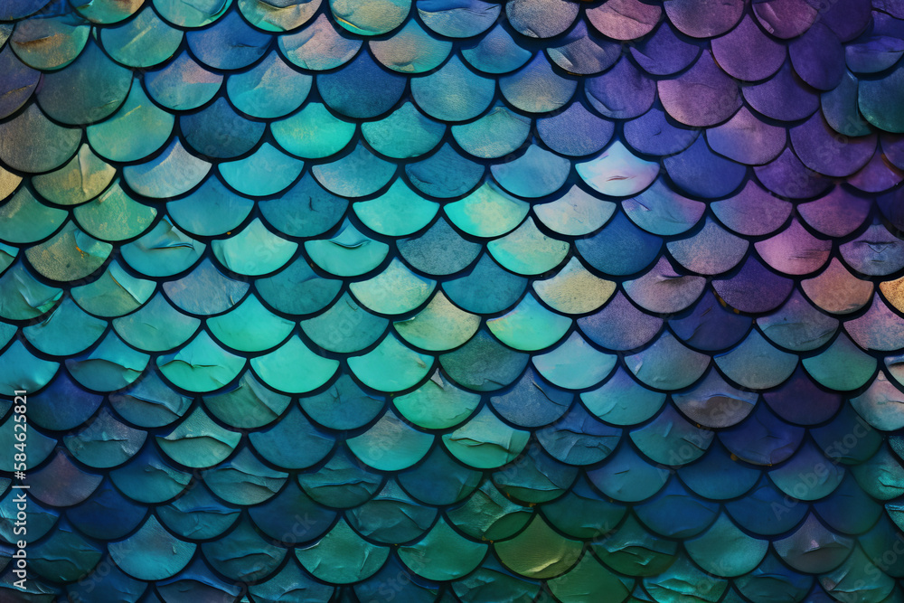 Metallic Mermaid Scales with Shimmering Sheen fish scales texture. Generative AI Metallic Mermaid Scales with Shimmering Sheen fish scales texture. Generative AI