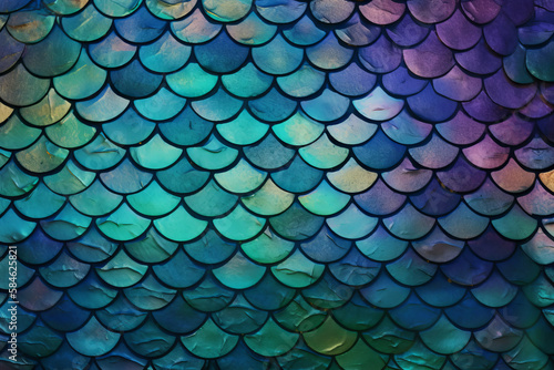 Metallic Mermaid Scales with Shimmering Sheen fish scales texture. Generative AI