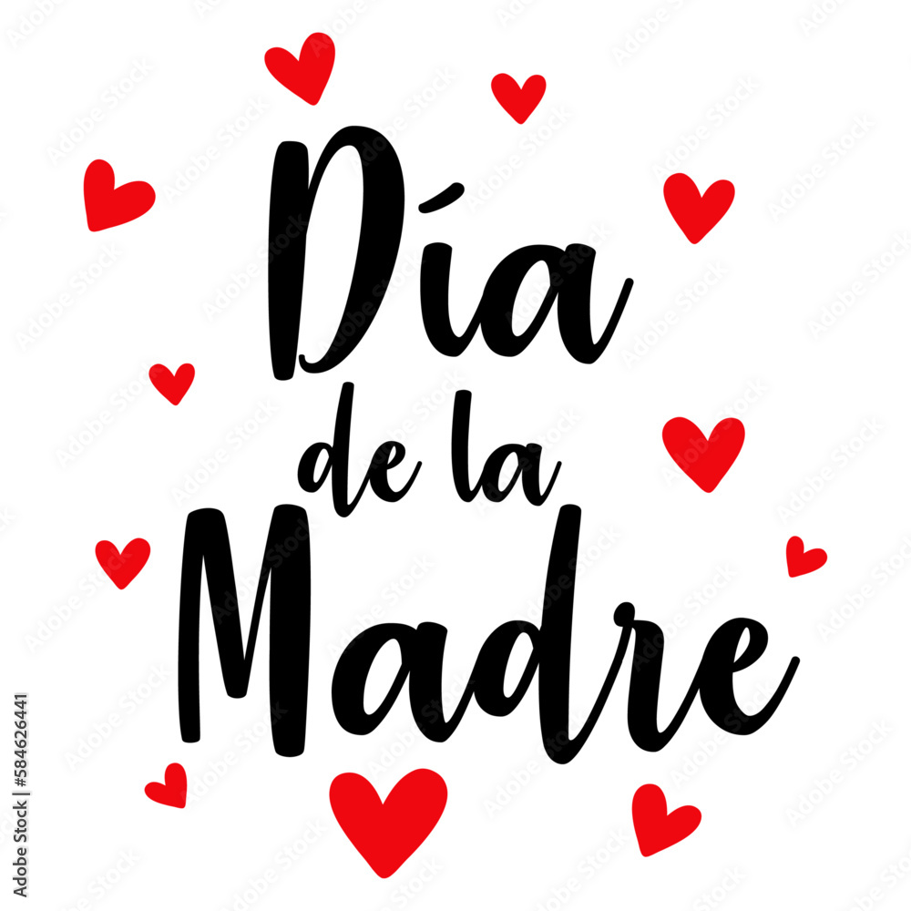 Letras de la palabra Día de la Madre en español en texto manuscrito con corazones para su uso en felicitaciones y tarjetas - obrazy, fototapety, plakaty 