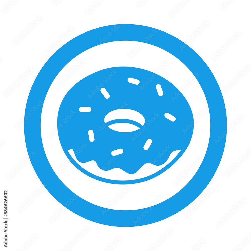 Icono aislado de silueta de donut con glaseado y toppings en círculo color azul Icono aislado de silueta de donut con glaseado y toppings en círculo color azul