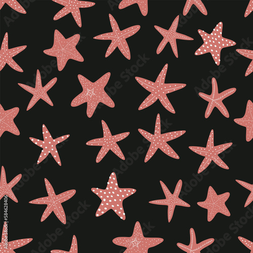 Starfish seamless pattern. Atlantic star. Marine Animal Vector print.