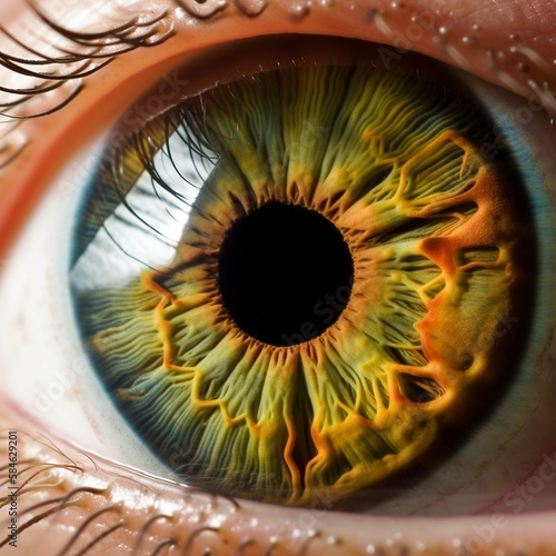 Iris Auge, schöne Wellenformen sind vom Auge sichtbar durch seitliche Lichteinstrahlung Nahaufnahme, ai generativ photo