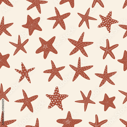 Starfish seamless pattern. Atlantic star. Marine Animal Vector print.