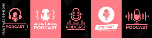 Set of podcast logo design. Podcast icon collection