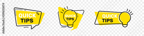 Quick tips logo banner with lightbulb and speech bubble