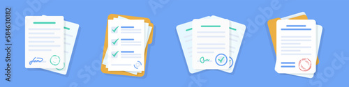 Business office documents with folder in a flat design