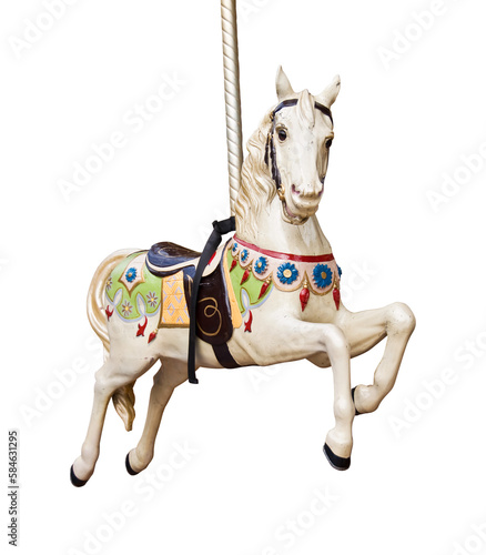 Vintage wooden carousel horse isolated on transparent  background, png file photo