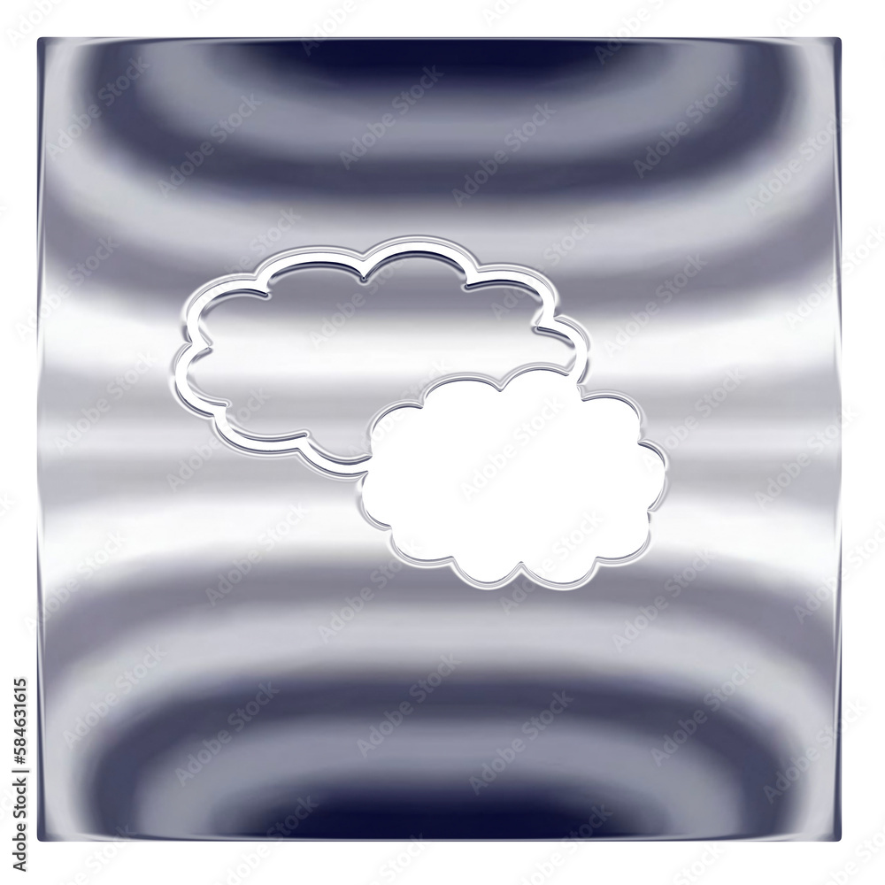 Cloud silver metallic 3D icon picto button isolated on transparent ...