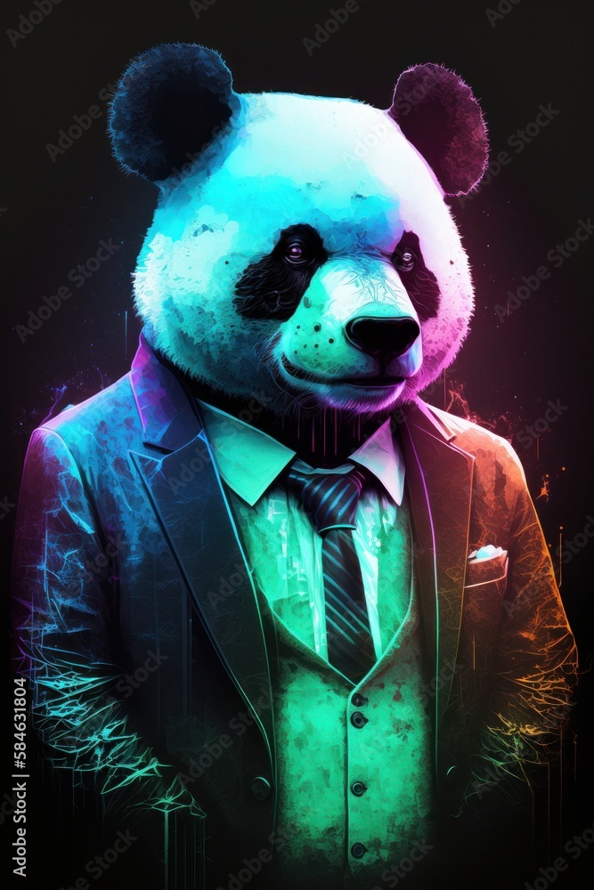 Illustration of a gangster panda bear in suit and with luminescent ...