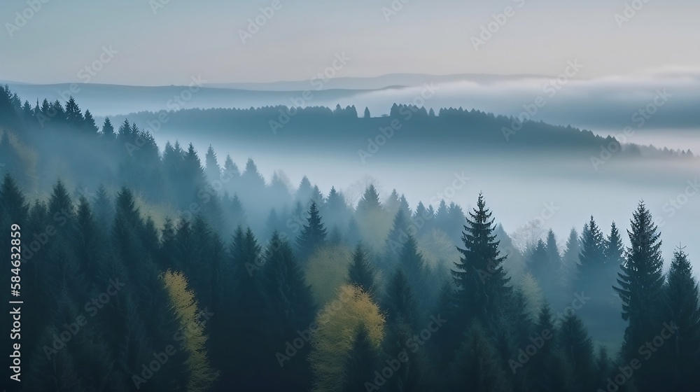 Serene Landscape of Fir Forest - Generative ai