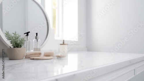 Empty Marble Table in Bathroom Interior - Generative ai