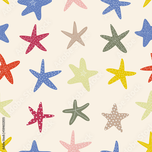 Starfish seamless pattern. Atlantic star. Marine Animal Vector print.