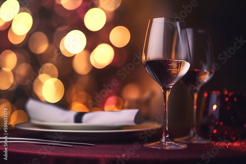 Wine and Dine  A Cozy Evening by the Bokeh Glow - Generative ai