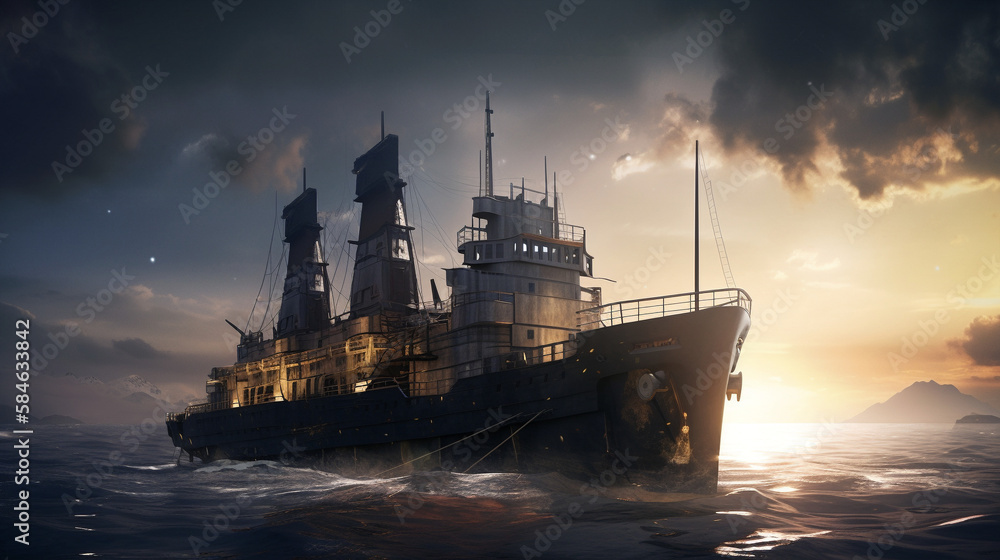 ship at sunset in the sea