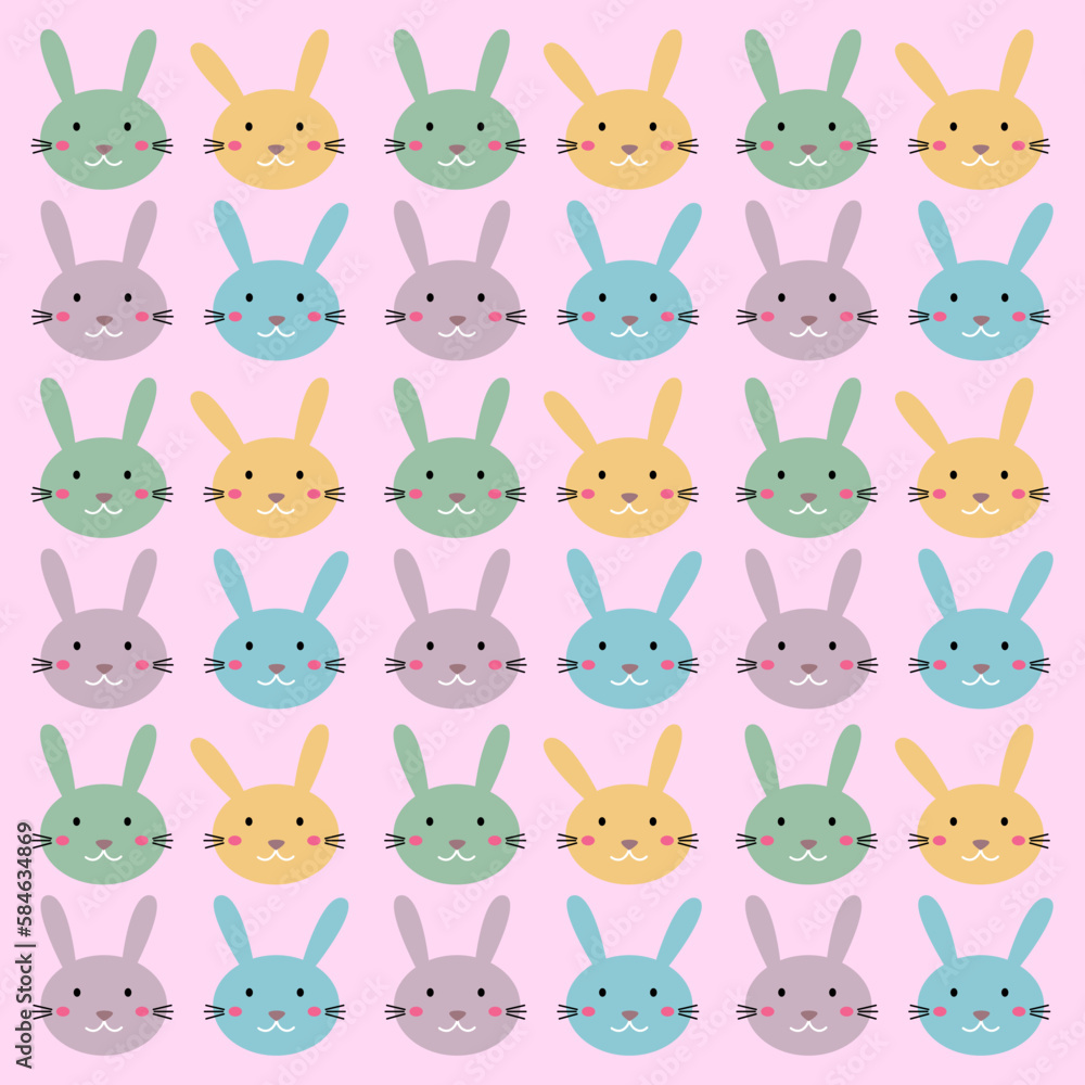 Cute Colorful Spring Bunnies Easter Pattern, Background, Texture, Wallart