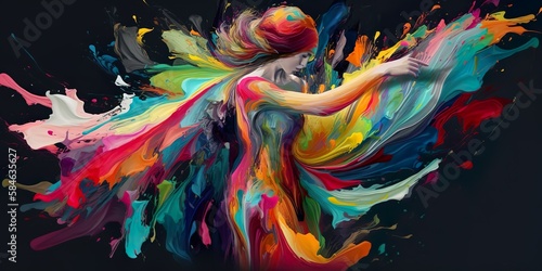 Farbenprächtige Illustration: Eine tanzende Frau als Ausdruck von Freiheit, Leidenschaft und Selbstausdruck(Generative AI)