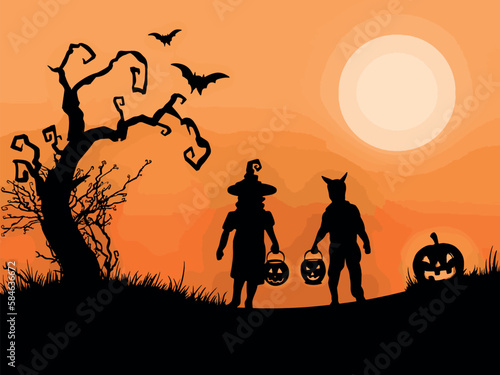 Silhouettes on horizont with halloween theme