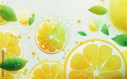 Drawn lemon on white background watercolor tropical fruit organic food illustrations Generative AI