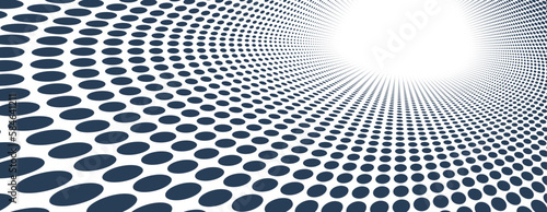 Black dots in 3D perspective vector abstract background, monochrome dotted pattern cool design, wave stream of science technology or business blank template for ads.