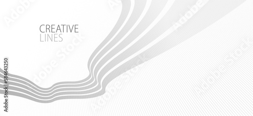 Wave lines in 3D perspective vector abstract background with smooth gradient of light grey and white monochrome colors, easy relaxing motion.
