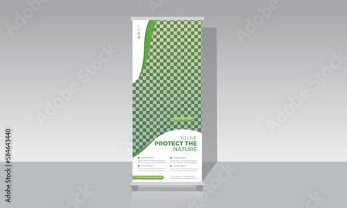 Green Nature Roll Up Banner Stand Brochure Flyer Banner, Ready Print Protect Environmental Racked X-banner, Flag-banner Template