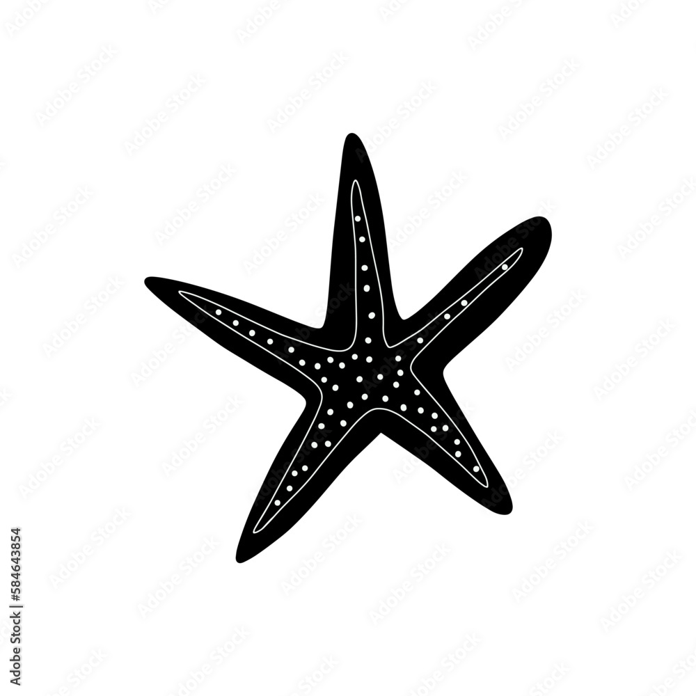 Starfish. Black silhouette. Atlantic star. Marine Animal Vector illustration on white background. Starfish. Black silhouette. Atlantic star. Marine Animal Vector illustration on white background.