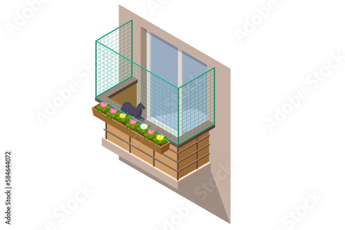 Isometric Anti-cat mesh. Cat proof window screens, your pet cat's safety when the windows are open.