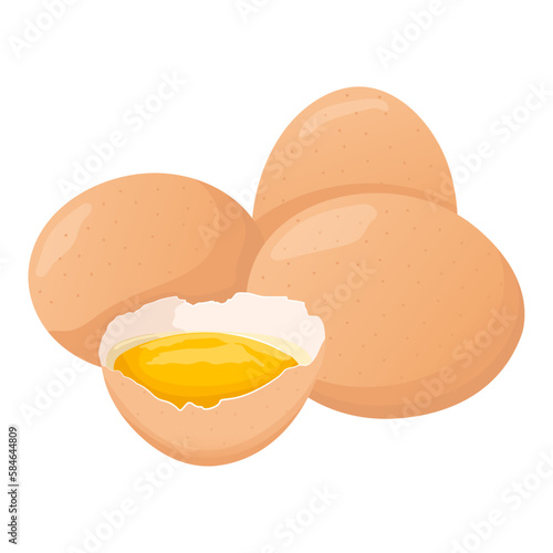 Brown chicken eggs isolated on white background. Flat vector farming food illustration.
