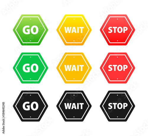Go, wait, stop road traffic sign. Traffic regulatory warning