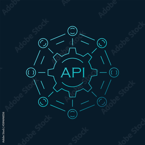 API icon in flat style. Software integration vector illustration on isolated background. Algorithm programming sign business concept.