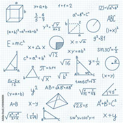 Hand drawn math symbols icon in flat style. Mathematics formula vector illustration on isolated background. School education sign business concept.