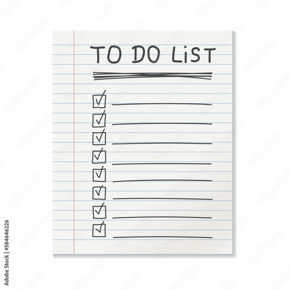 Realistic line paper note icon in flat style. To do list icon with hand drawn text vector illustration on isolated background. Office stationery notebook sign business concept. Realistic line paper note icon in flat style. To do list icon with hand drawn text vector illustration on isolated background. Office stationery notebook sign business concept.