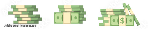 Paper bills icon in flat style. Stack of currency banknotes vector illustration on isolated background. Green dollars sign business concept.