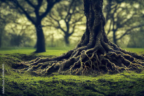 tree roots in the forest, Generative AI Art Illustration