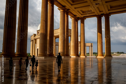 Basilica of Our Lady of Peace, a Roman catholic minor basilica in Yamoussoukro, the administrative capital of Cote d'Ivoire (Ivory Coast). Visitors.