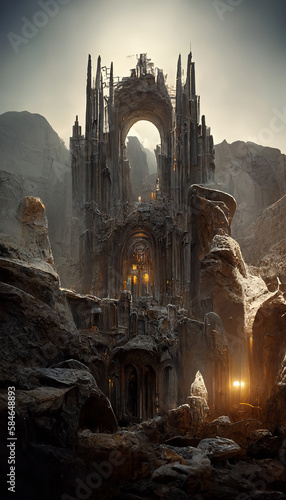 stunning city of stone inside a gray granite canyon Generative AI