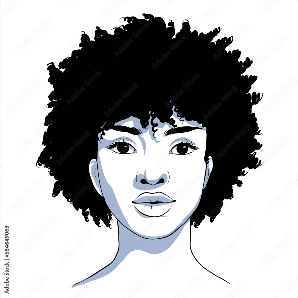 Vector portrait of beautiful african american woman in black and white. Gentle silhouette, fashion illustration Vector portrait of beautiful african american woman in black and white. Gentle silhouette, fashion illustration