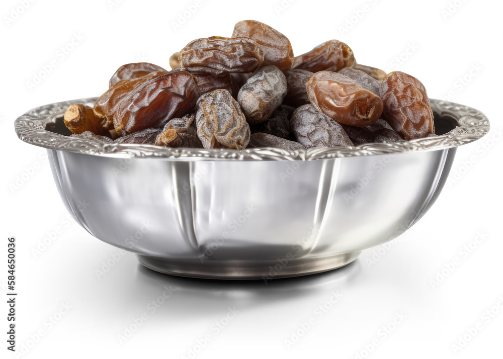 Date Fruits on Silver Bowl - Generative AI Date Fruits on Silver Bowl - Generative AI