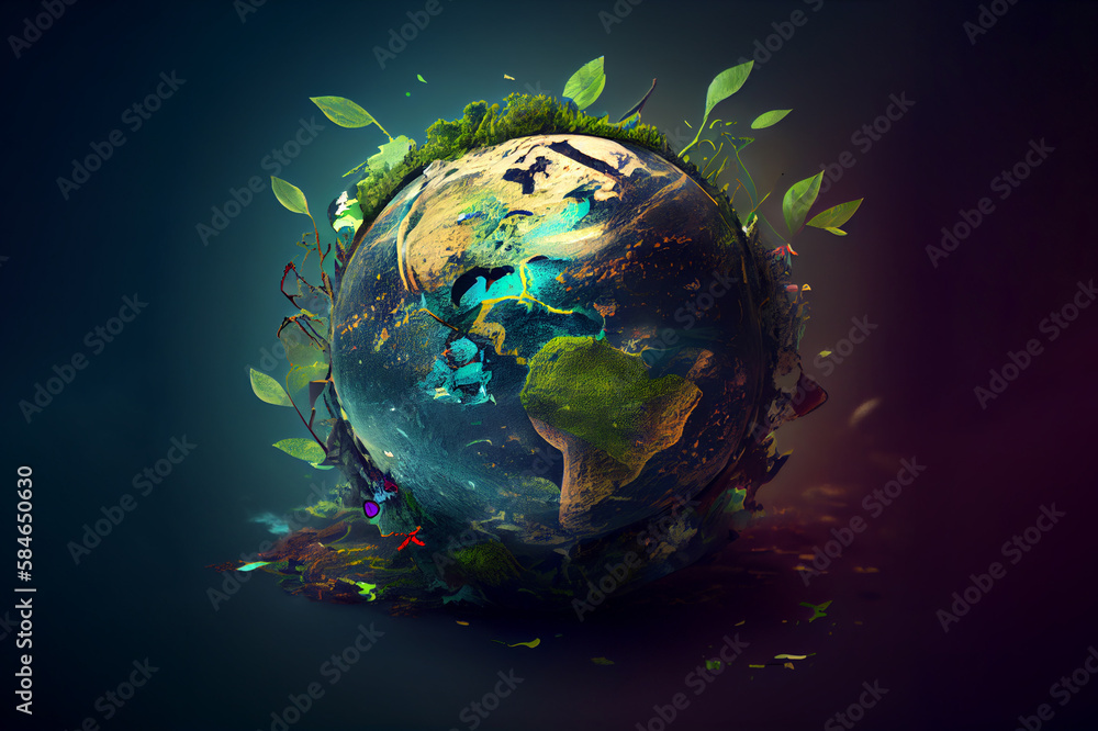World environment and mother earth day concept with globe and eco friendly environment. Green world globe with natural green background (Generative AI)
