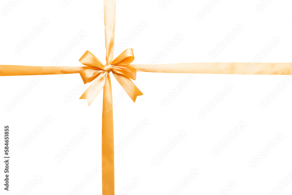 Gold ribbon bow isolated on white background. empty space for design Gold ribbon bow isolated on white background. empty space for design