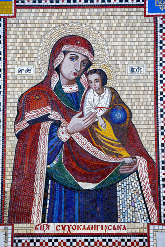 Greek orthodox church of the Annunciation, Nazareth, Israel. Virgin and child mosaic.