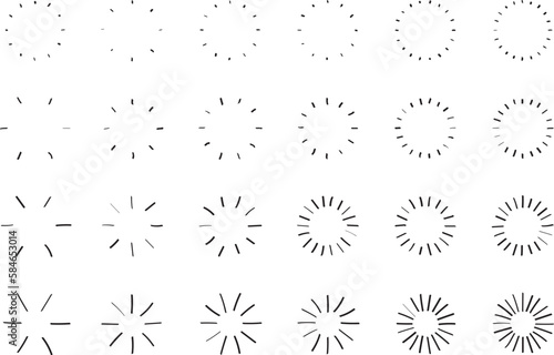 イラスト素材：手書き　シンプルなサンバースト・スターバースト・ベクター・太陽のシンボル