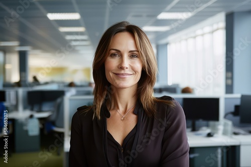 Woman Smiling in Office: Work Satisfaction Check!. Photo generative AI Free Download Woman Smiling in Office: Work Satisfaction Check!. Photo generative AI - GFXLoad