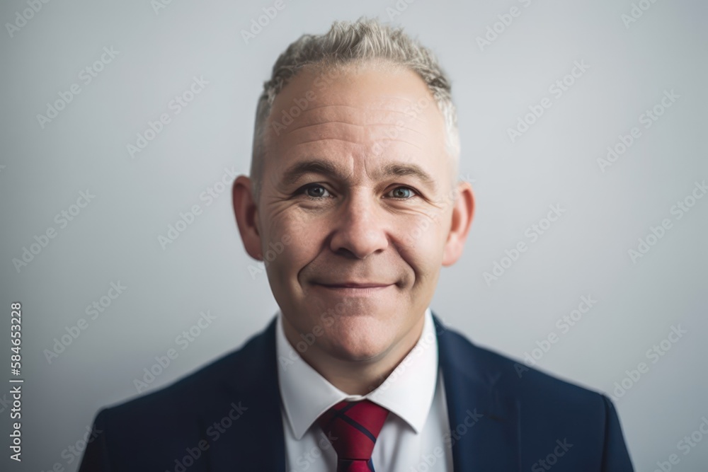 Cheerful Exec in Mid 50s Smiling for Indoor Portrait. Photo generative AI Cheerful Exec in Mid 50s Smiling for Indoor Portrait. Photo generative AI