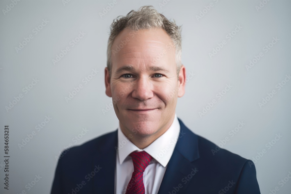 Cheerful Exec in Mid 50s Smiling for Indoor Portrait. Photo generative AI Cheerful Exec in Mid 50s Smiling for Indoor Portrait. Photo generative AI
