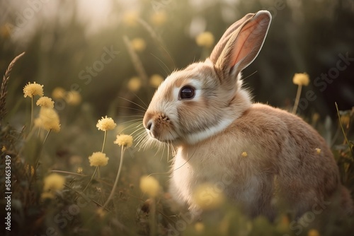 Peaceful Bunny Enjoying a Serene Moment in a Flowery Field